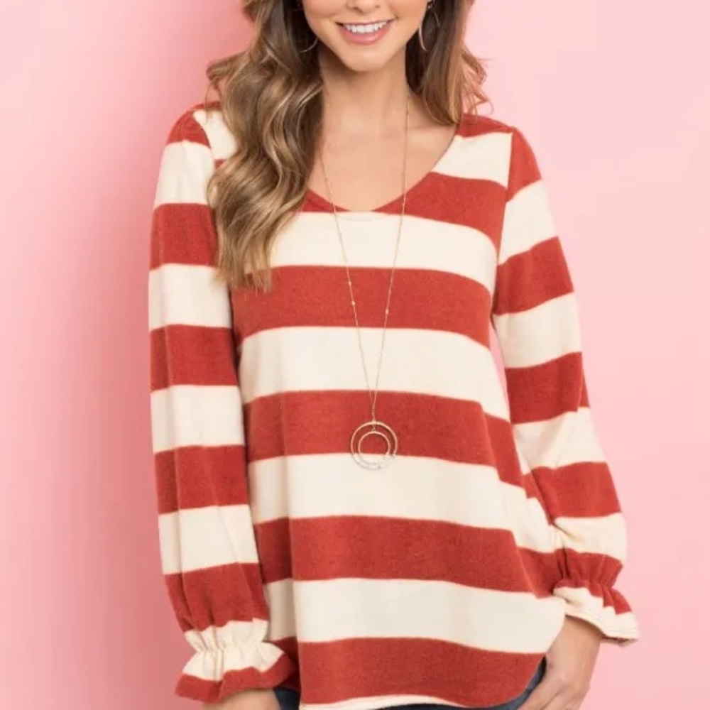Cream/Rust Striped Top - Picture 3 of 3